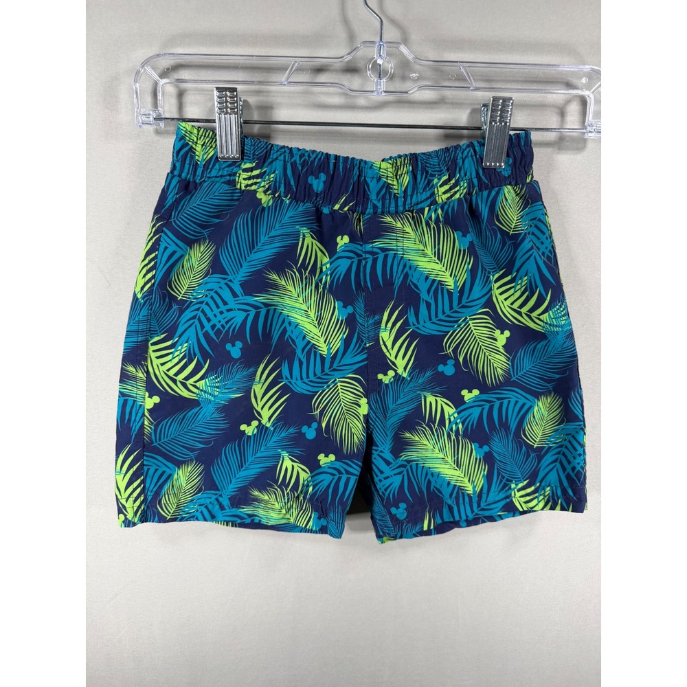 Disney Mickey Mouse Boys Swim Trunks Tropical Palm Leaf Navy Green XS